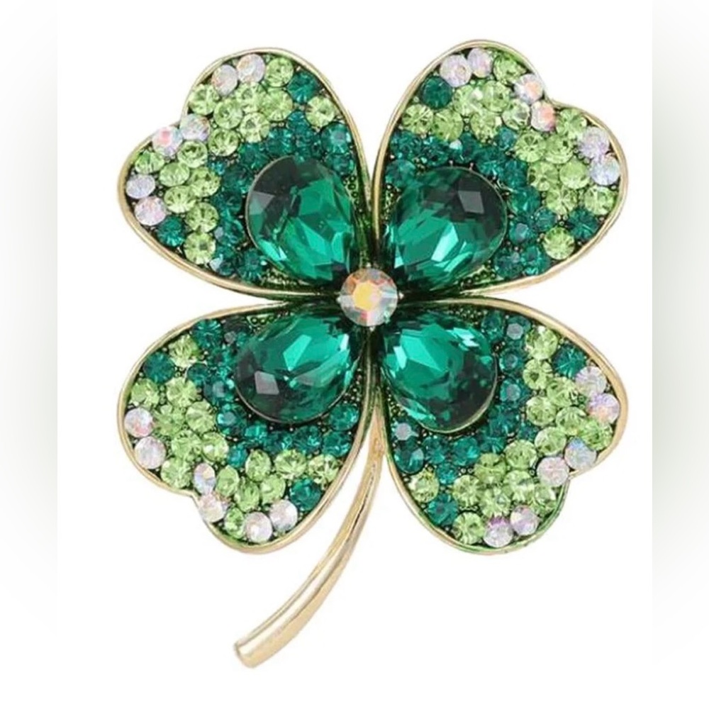 Lucky Green Four-Leaf Clover Brooch Pin
